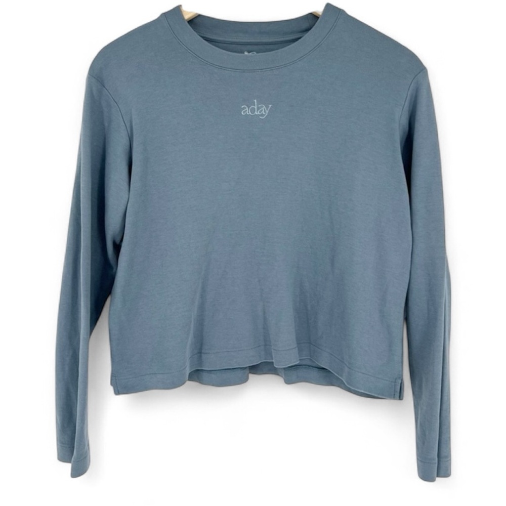 Aday Womens All‎ Day Long Sleeve Organic Cotton Tee Lake Blue Shirt T Logo